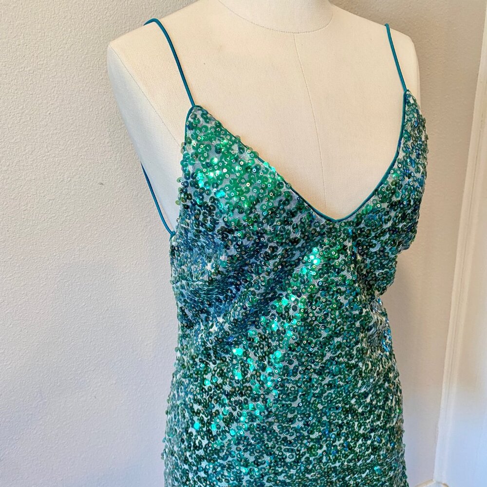 Lulus Force of Fashion Green Backless‎ Sequin Mini Dress Size Small Stretchy - Picture 3 of 9